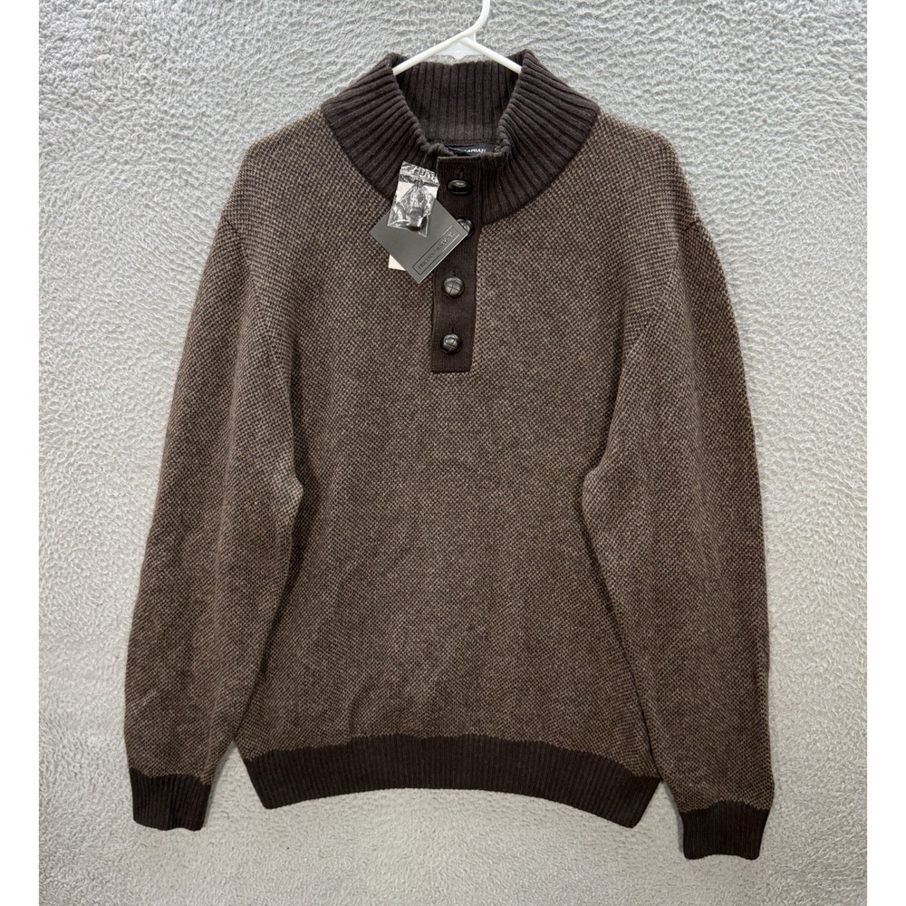Tricots St Raphael Sweater‎ Adult Large Brown Heather Knit Henley Pullover NEW